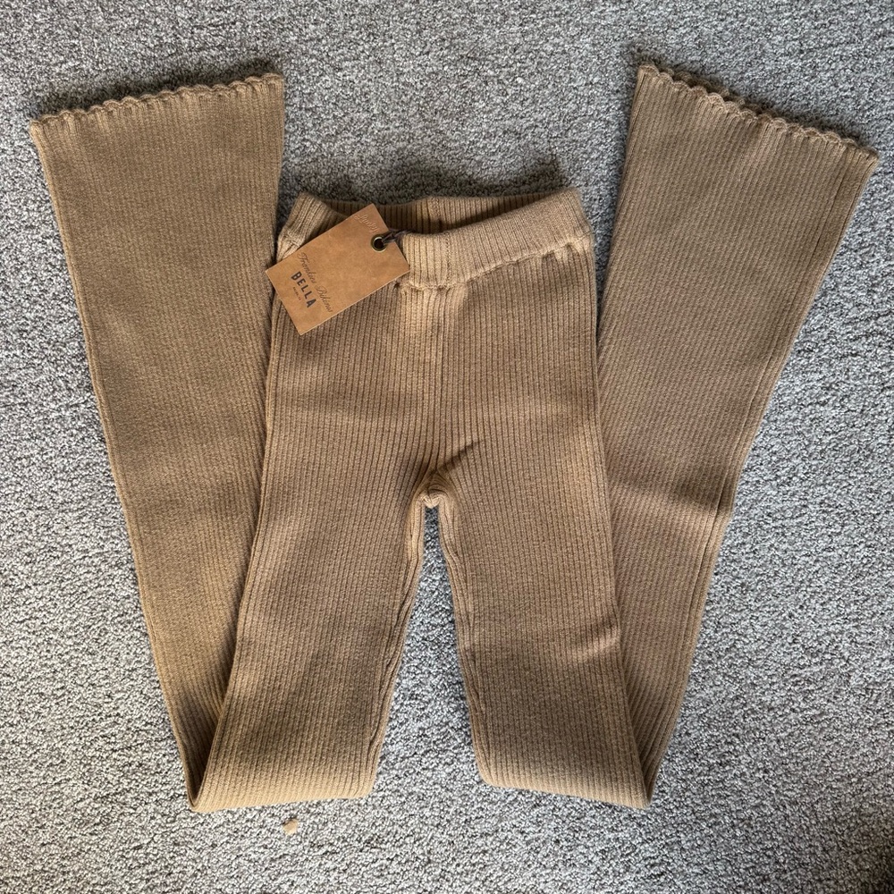 Frankie's Bikinis Ribbed Flare Pants in Camel Tan - Picture 2 of 4